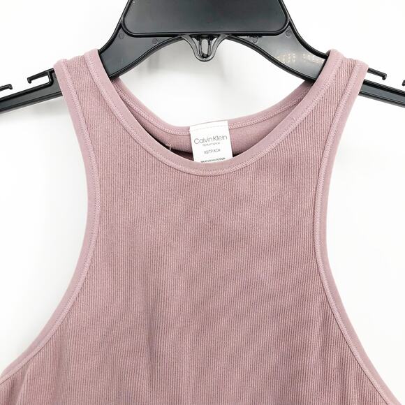 CALVIN KLEIN PERFORMANCE Ribbed Crop Top XS Pink Stardust High Neck NWT - Picture 5 of 12